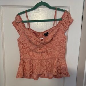 Marciano Lace Off-Shoulder Top in Coral